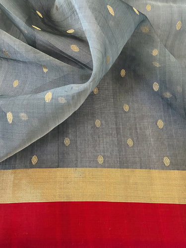 Chanderi Silk Saree | Gray | Handwoven | Silk Mark | Ships from California